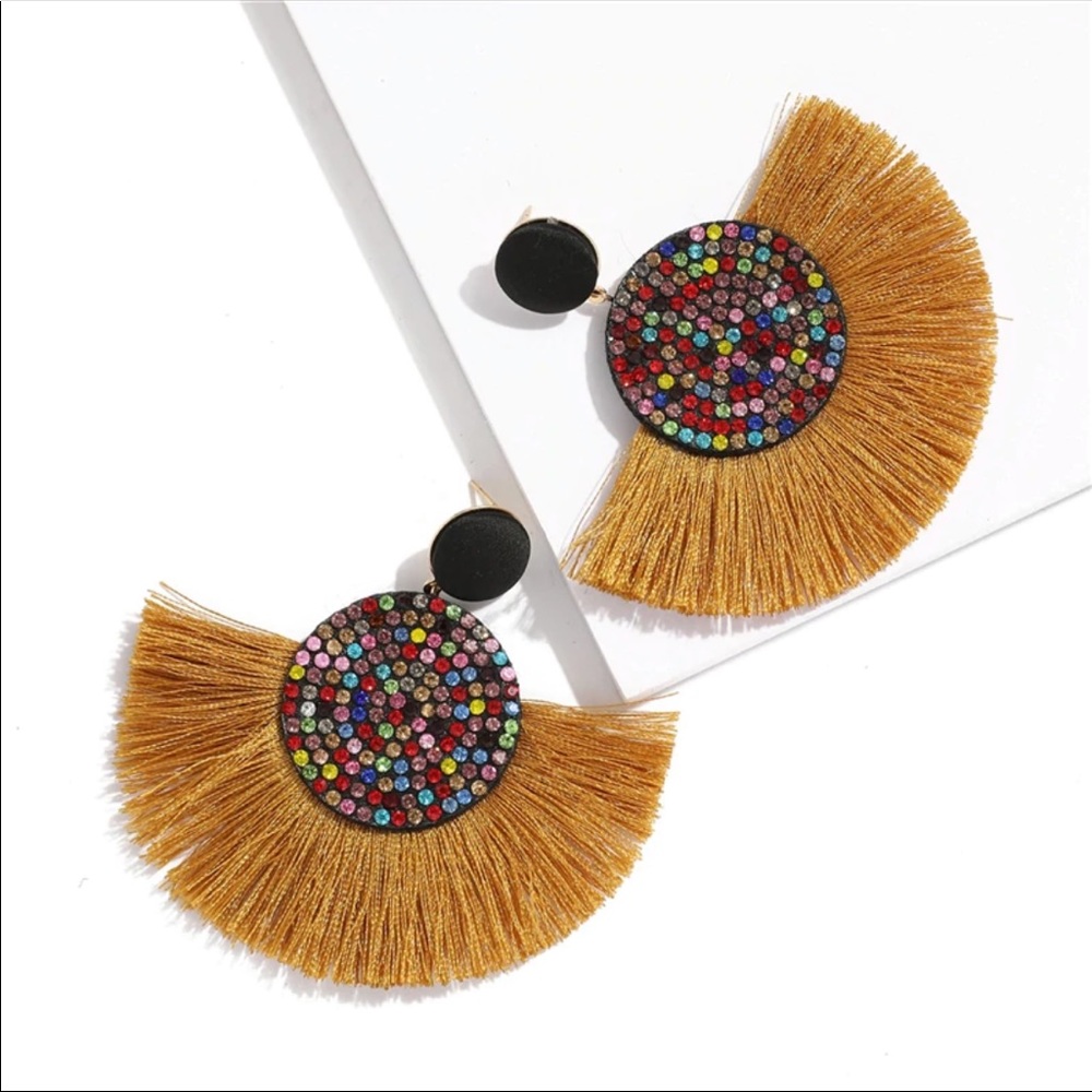 Colorful Mustard Statement Earrings - Picture 3 of 4